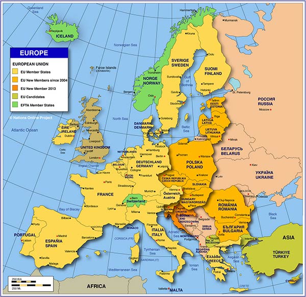 Europe Map showing European countries
