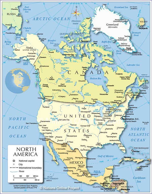Map of North America including Greenland