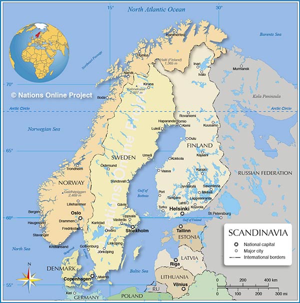 Scandinavia Map showing Scandinavian countries