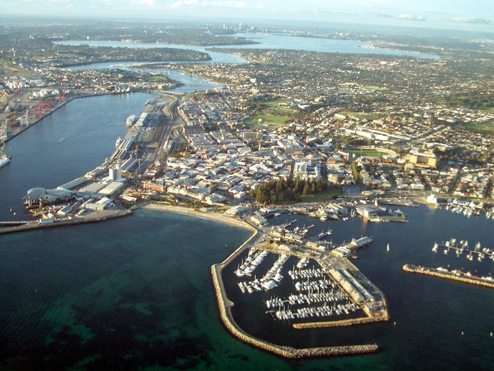 Aerial view of Fremantle with Perth city, South Australia (SA)