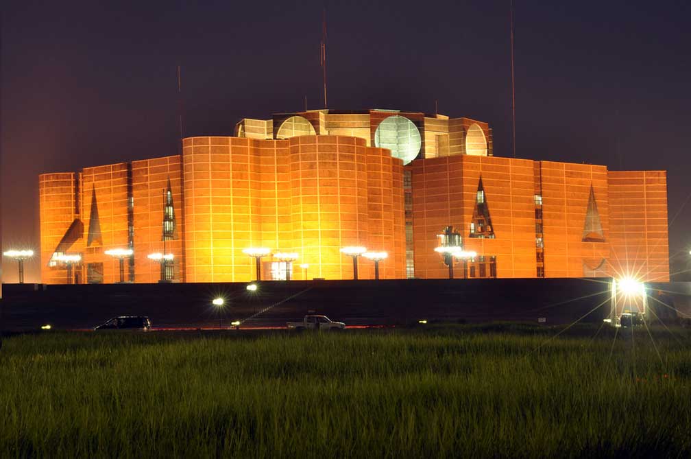 National Parliament of Bangladesh at night