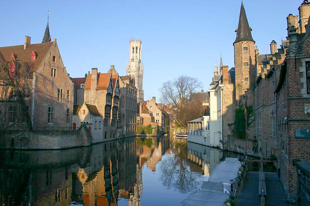 Brugge with canal and belfry