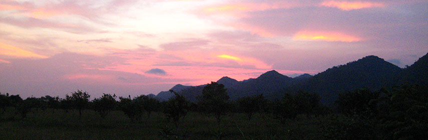 Sunset behind Santa Ana mountains, Cotton Tree Lodge, Belize
