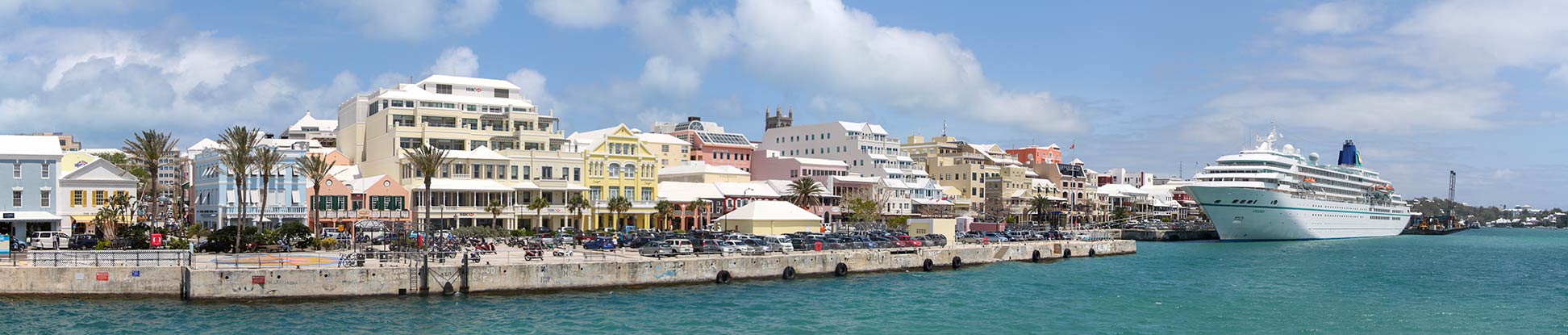Hamilton Bermuda with cruiseship as seen from ferry