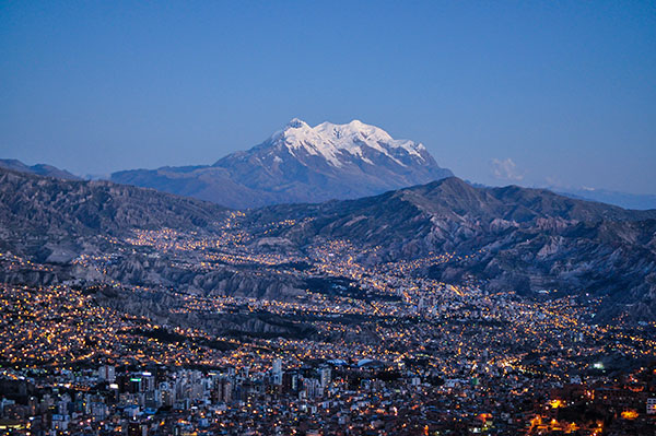 La Paz from El Alto with Illimani mountain