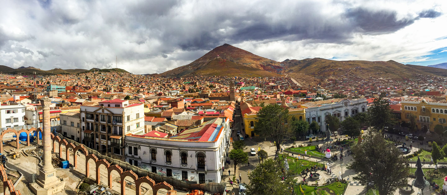 Panorama of Potosí city with Cerro Rico mountain.