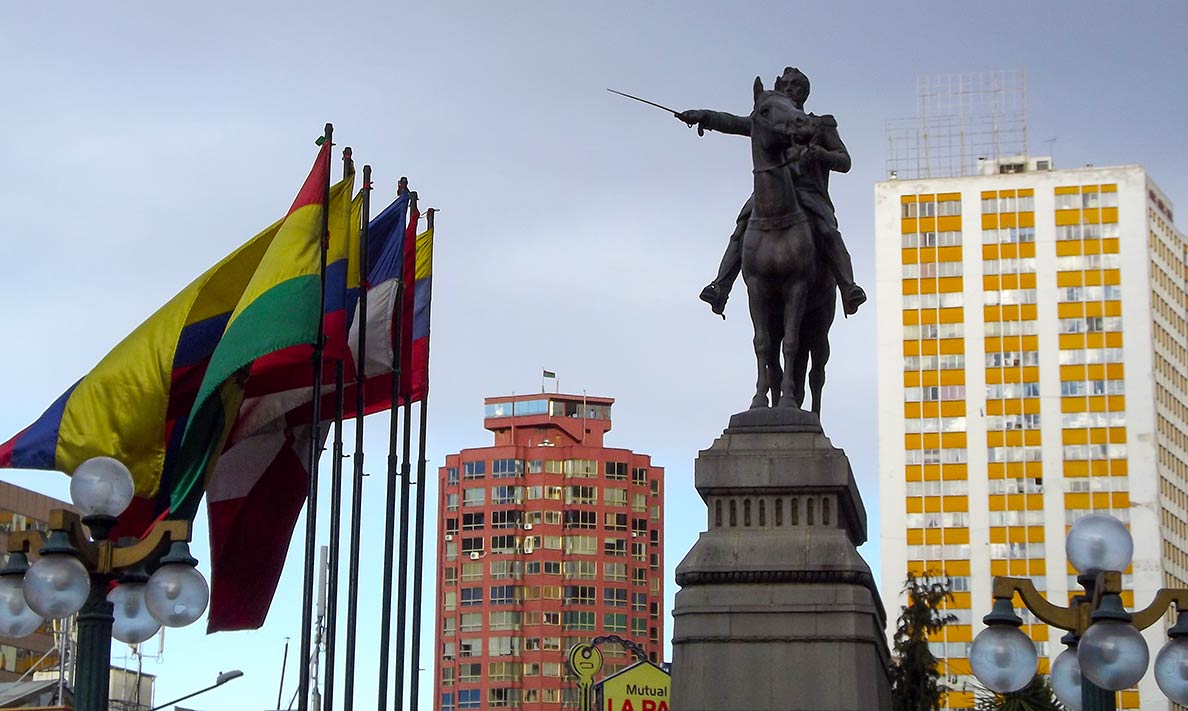 Statue of Simón Bolívar, "the Liberator" in La Paz, Bolivia