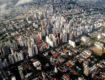 Aerial view of central Curitiba, Paraná, Brazil