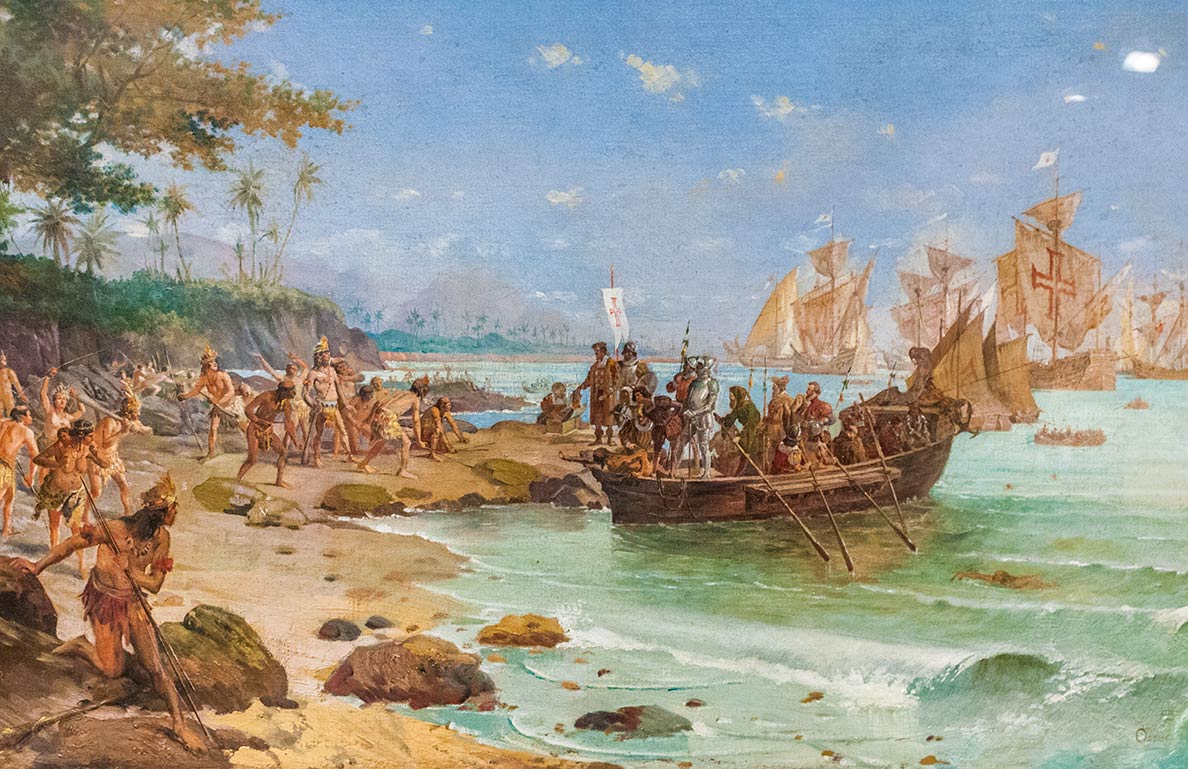 Painting: Portuguese navigator Pedro Álvares Cabral landing in Porto Seguro