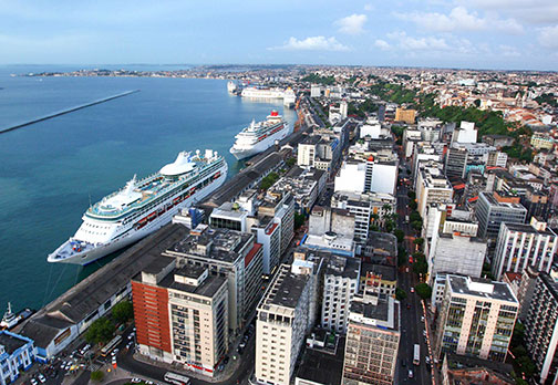 Cruise ships in Salvador's harbor (Porto de Salvador), Bahia, Brazil