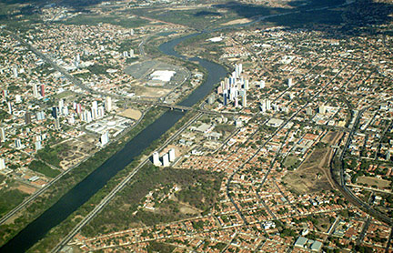 Aerial view of central business district of Teresina on Poti River, Piauí, Brazil