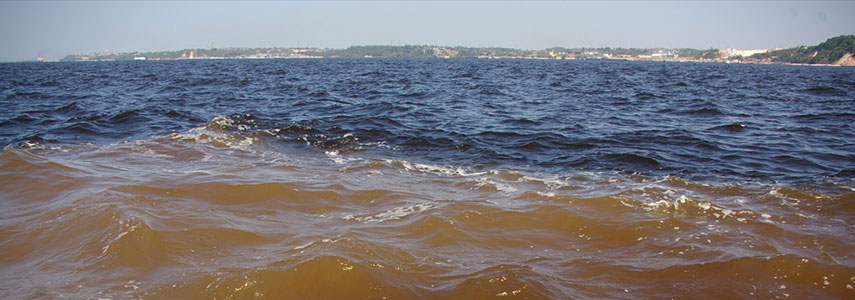 The Meeting of Waters: Rio Negro and Amazon River or Rio Solimões, Manaus, Brazil