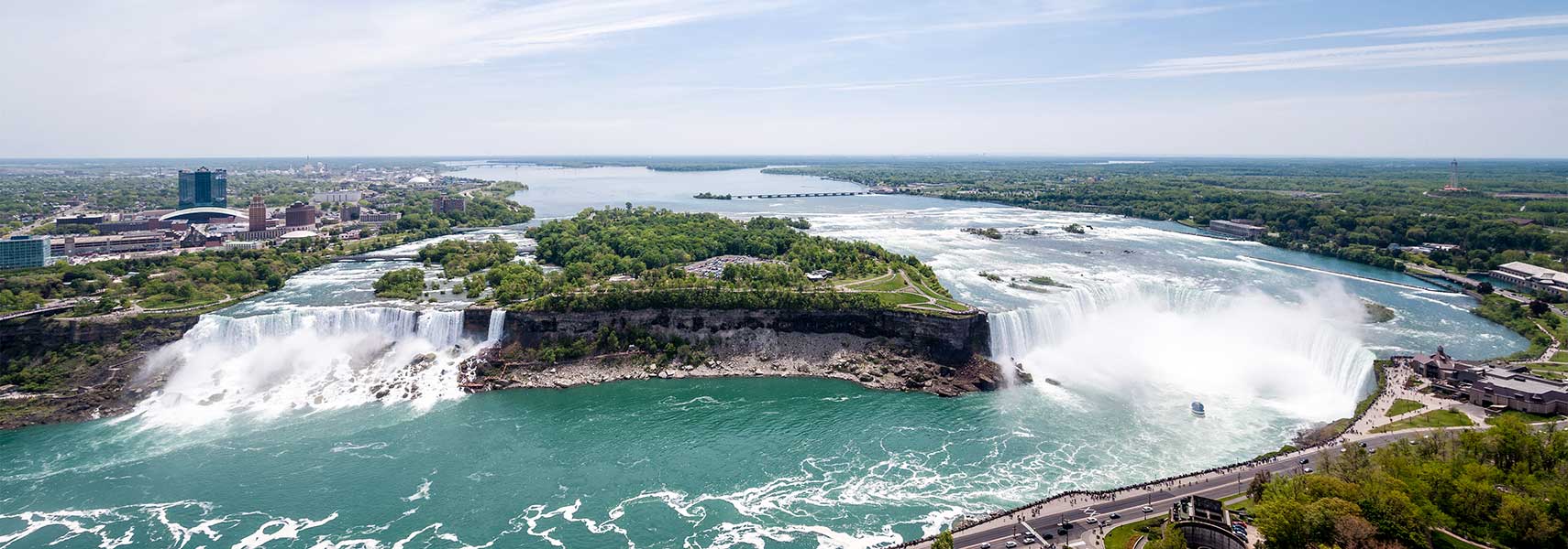 Niagara River and Niagara Falls, Bridal Veil (USA) and Horseshoe Falls (partly in Canada)