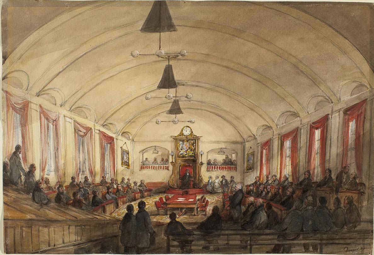 Interieur of the House of Assembly in the Parliament of Montreal, 1848.
