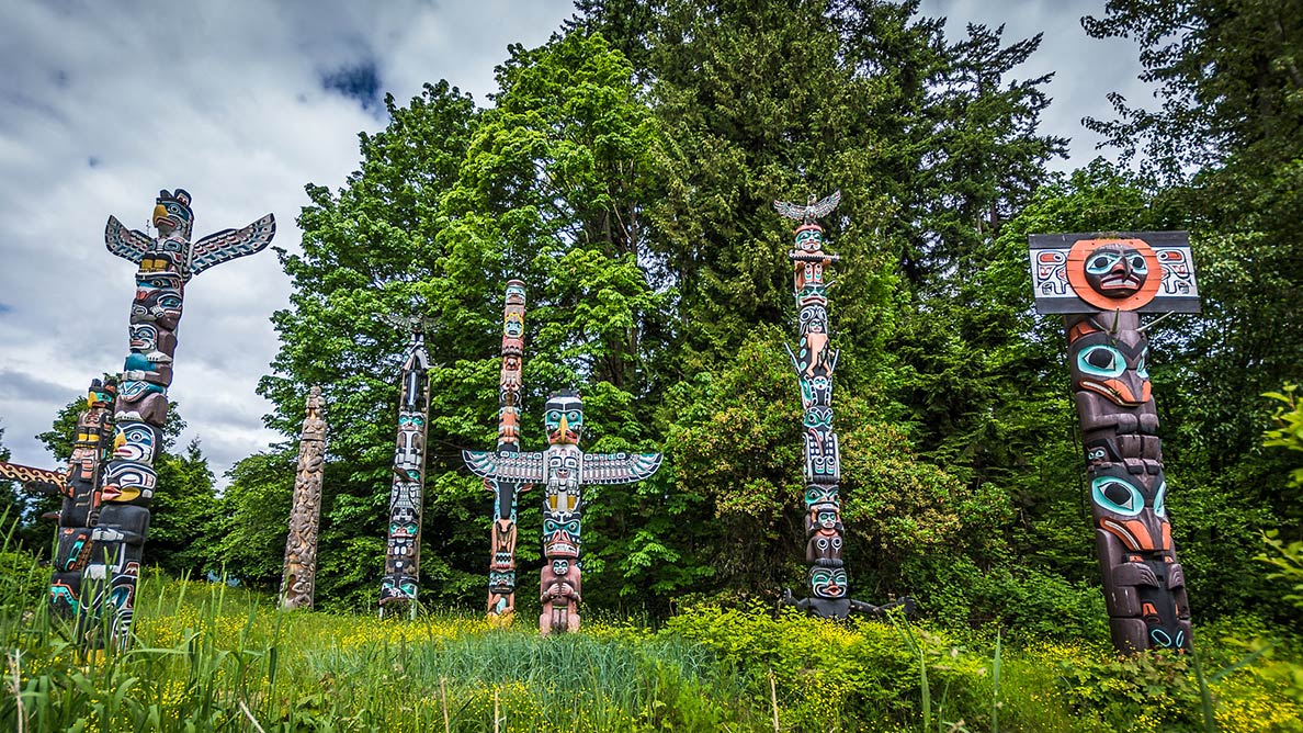 First Nations totem poles in Stanley Park, City of Vancouver