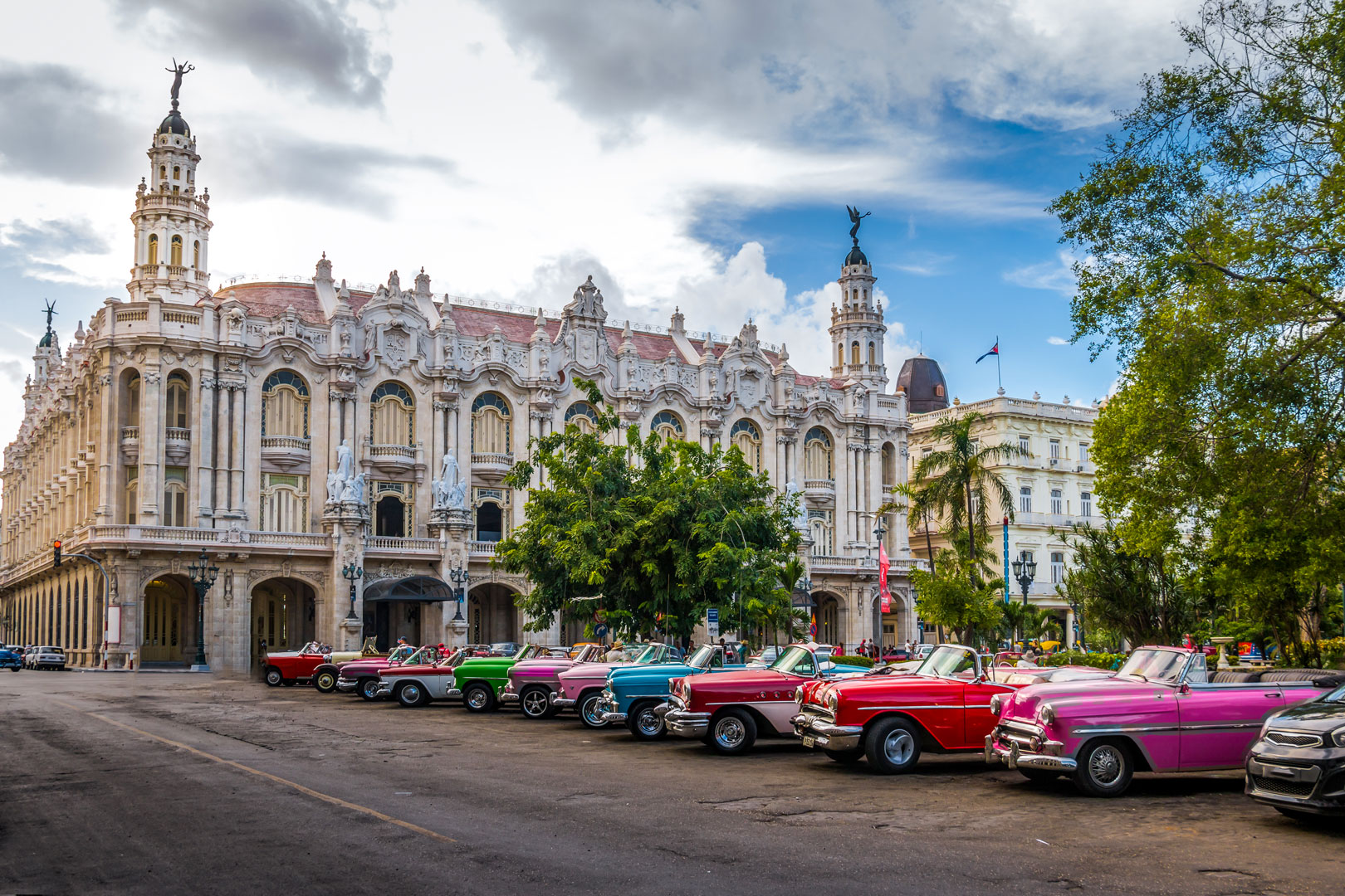 Vintage cars in Old Havana (Habana Vieja) in front of the Gran Teatro de La Habana