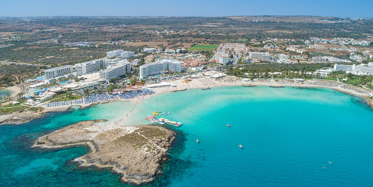 Aerial view of Nissi beach Ayia Napa, Cyprus