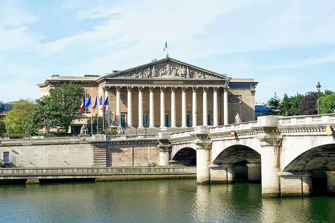 French National Assembly building and Pont de la Concorde bridge, Paris