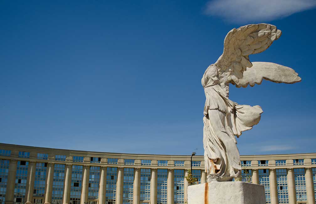 Winged Victory of Samothrace in the  Antigone district, of Montpellier, France