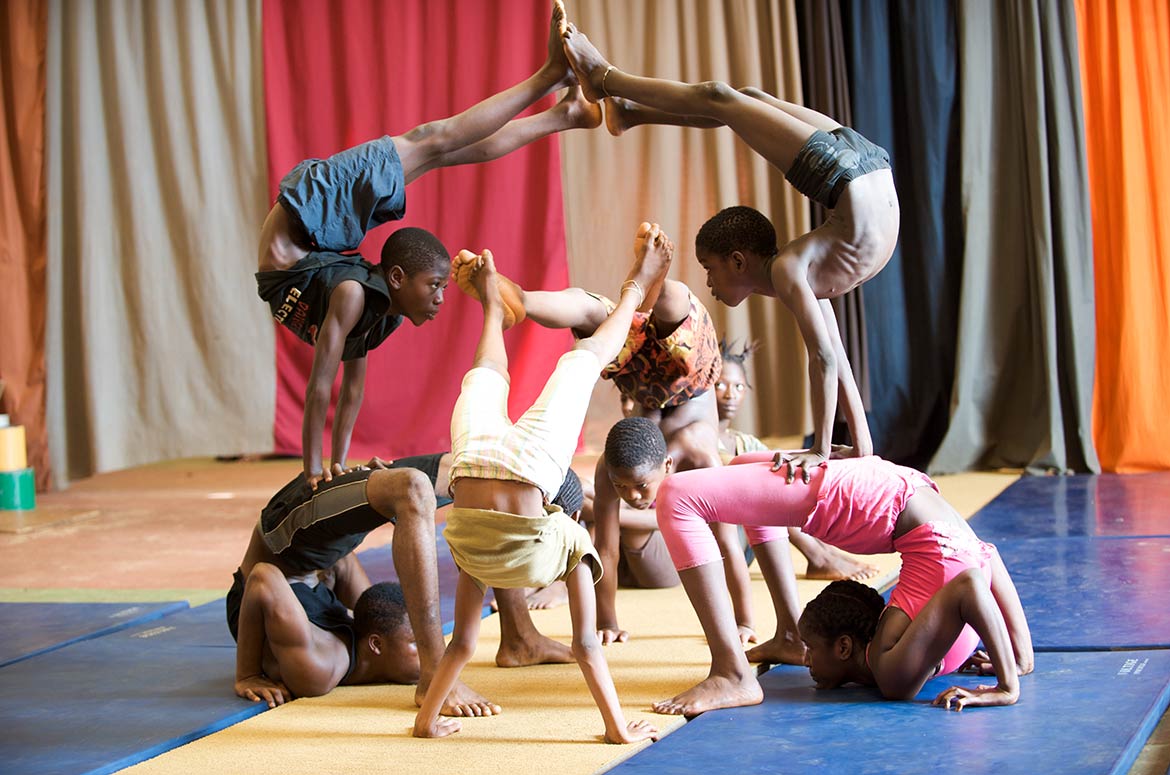 Young artists at the School for acrobats in Conakry