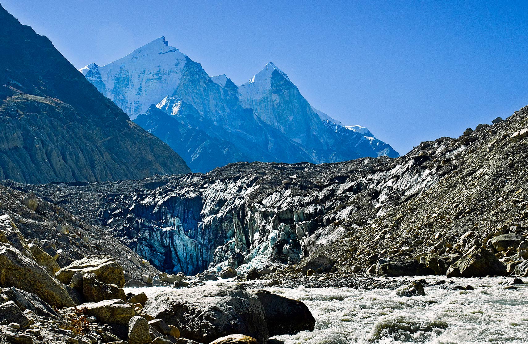 Gomukh, terminus of the Gangotri glacier, Uttarakhand, India