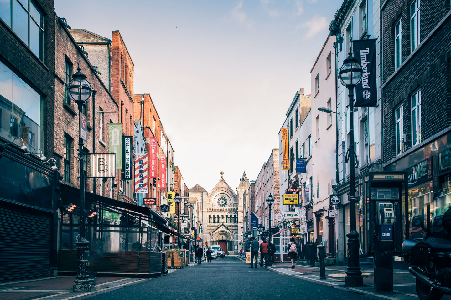 View of Anne Street with St. Ann's Church in Dublin, Ireland