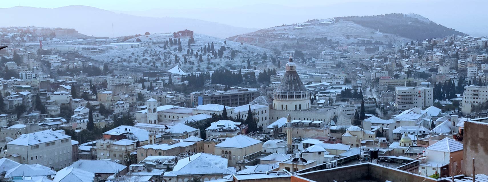 Snow in the city of Nazareth in Israel