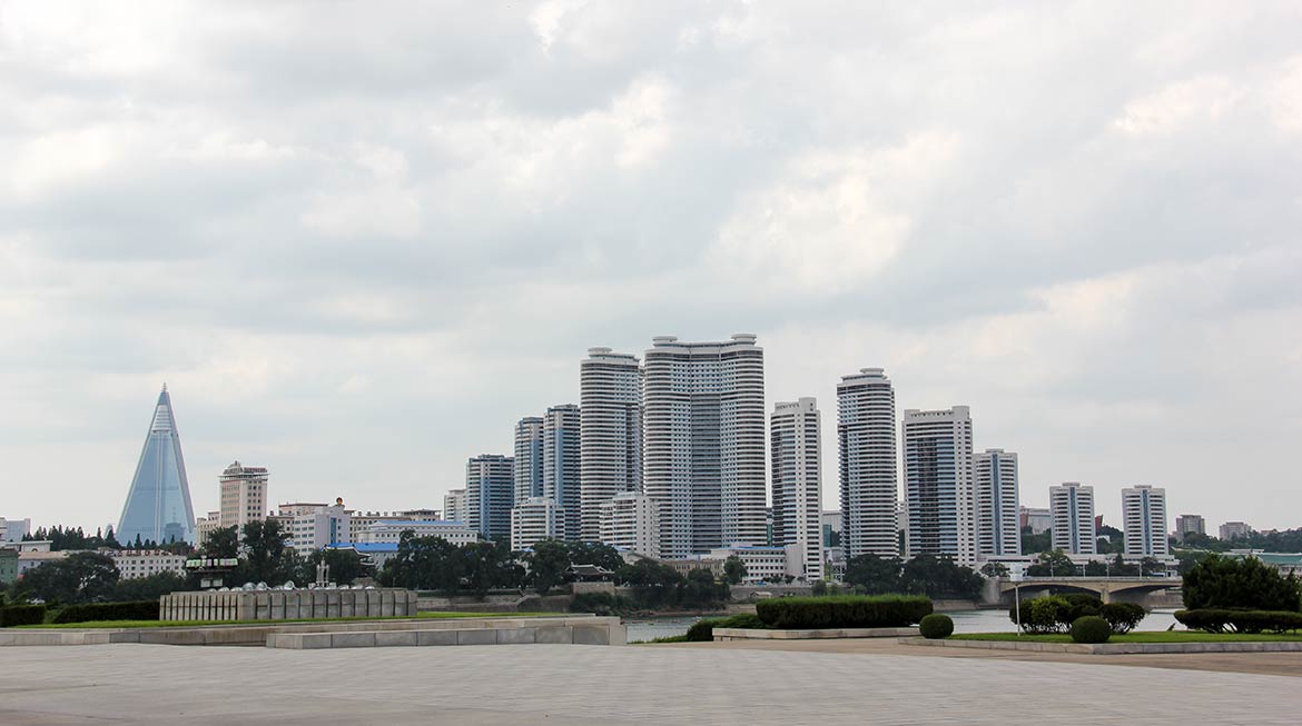 Pyongyang skyline and Ryugyong Hotel