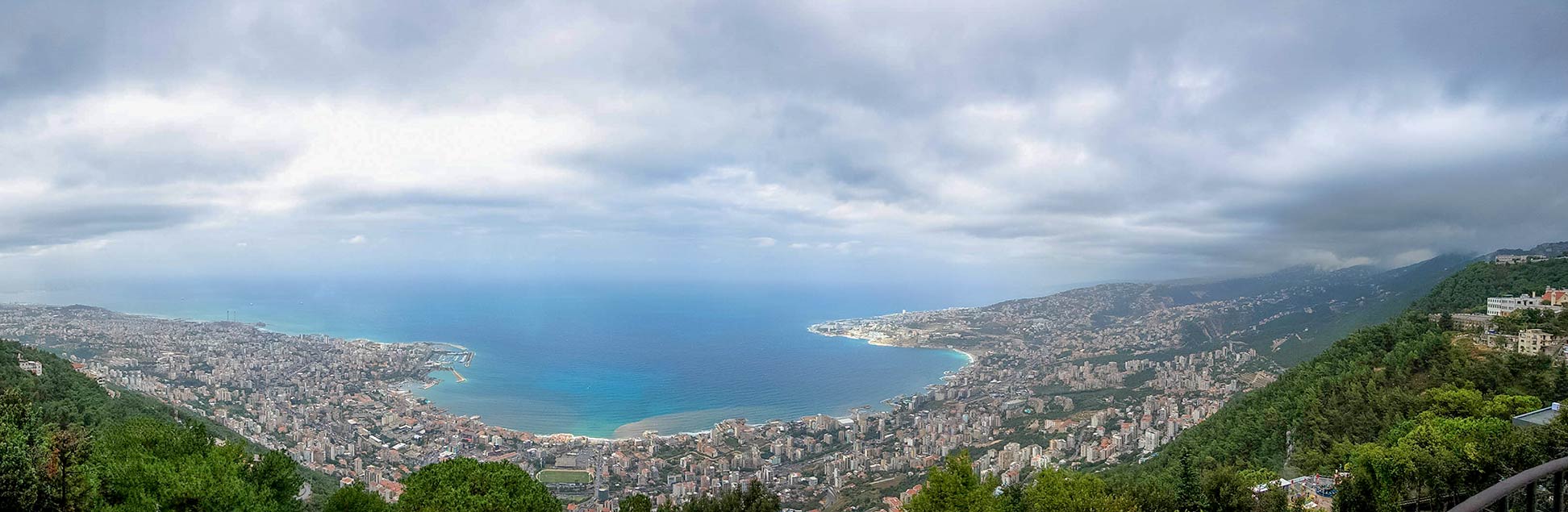 Panorama view of Jounieh and Jounieh Bay from Harissa, Mount Lebanon