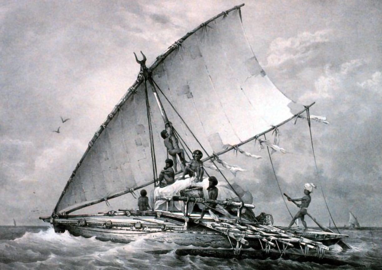 An Austronesian outrigger canoe of the Vahoaka Ntaolo, the first Austronesian ancestors of the Malagasy.