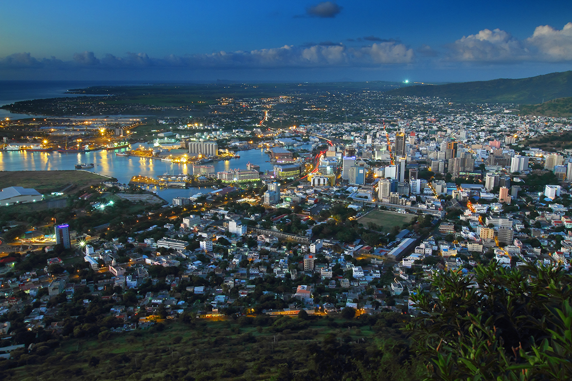 Evening view of Port Louis, capital city of Mauritius