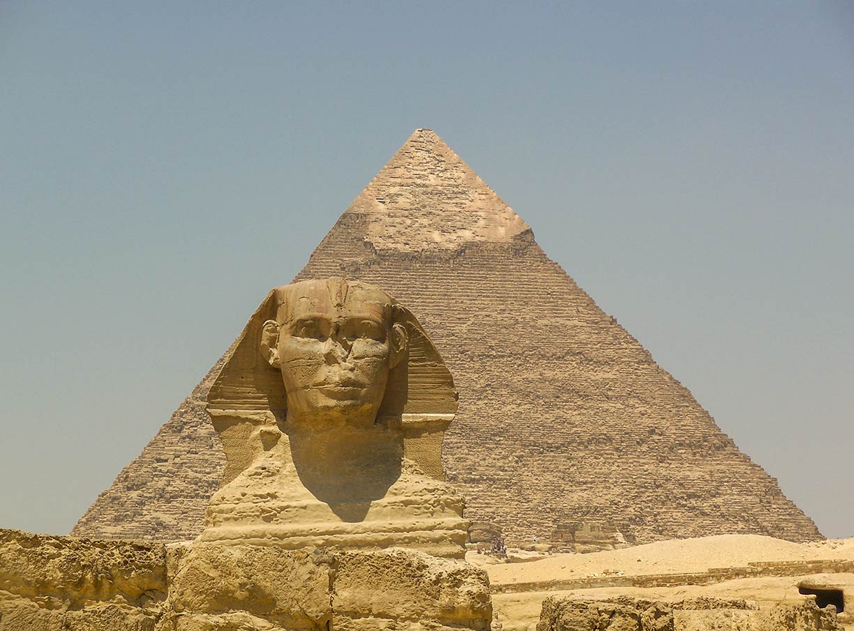 Pyramid of Khafra and the Great Sphinx in Giza, Egypt