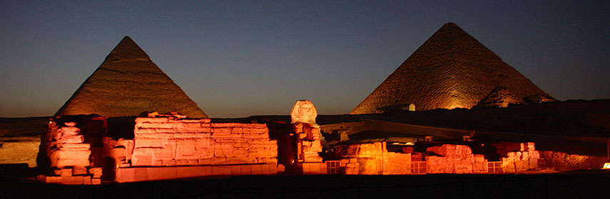 Pyramids of Giza at night, Cairo, Egypt