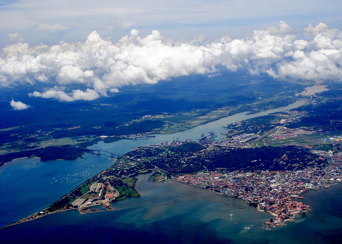 Pacific Side Entrance of the Panama Canal with the Bridge of the Americas