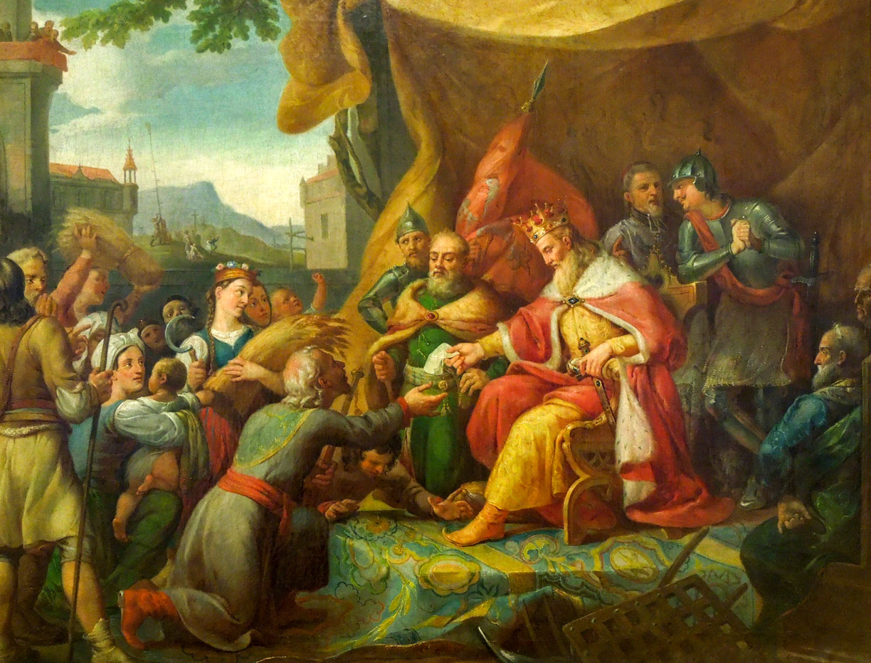 Painting: Rafał Hadziewicz - Casimir the Great grants privileges to peasants.