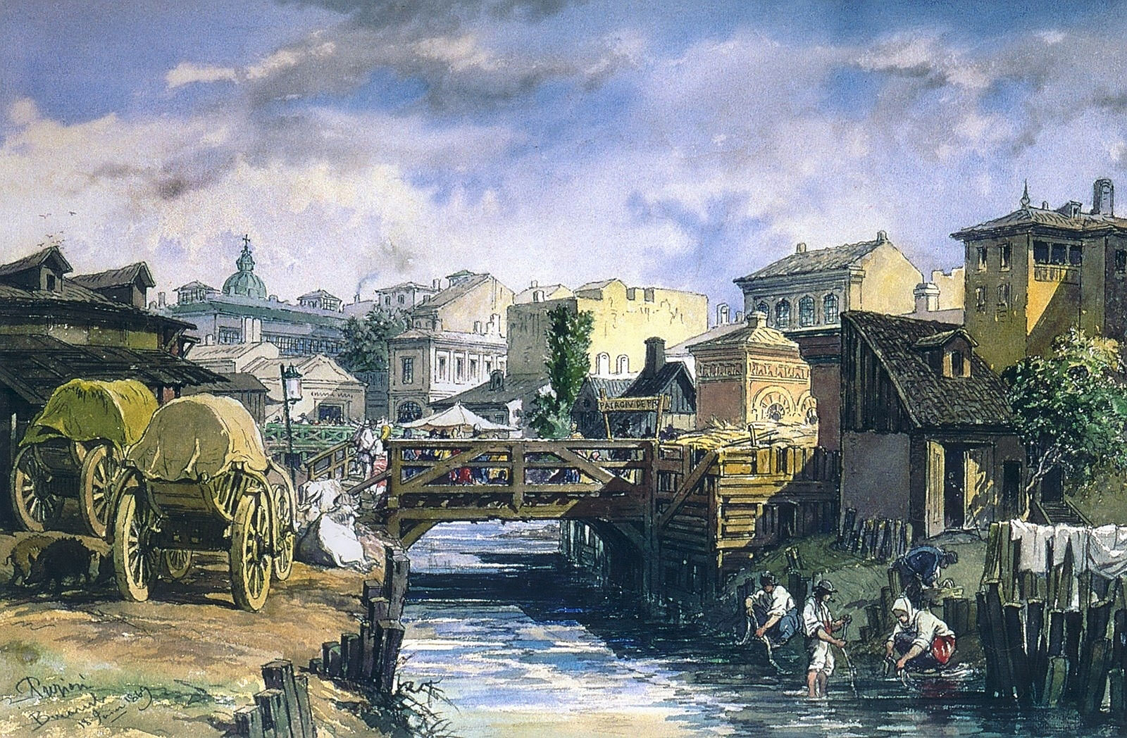 Dâmboviţa, an aquarelle by Amedeo Preziosi