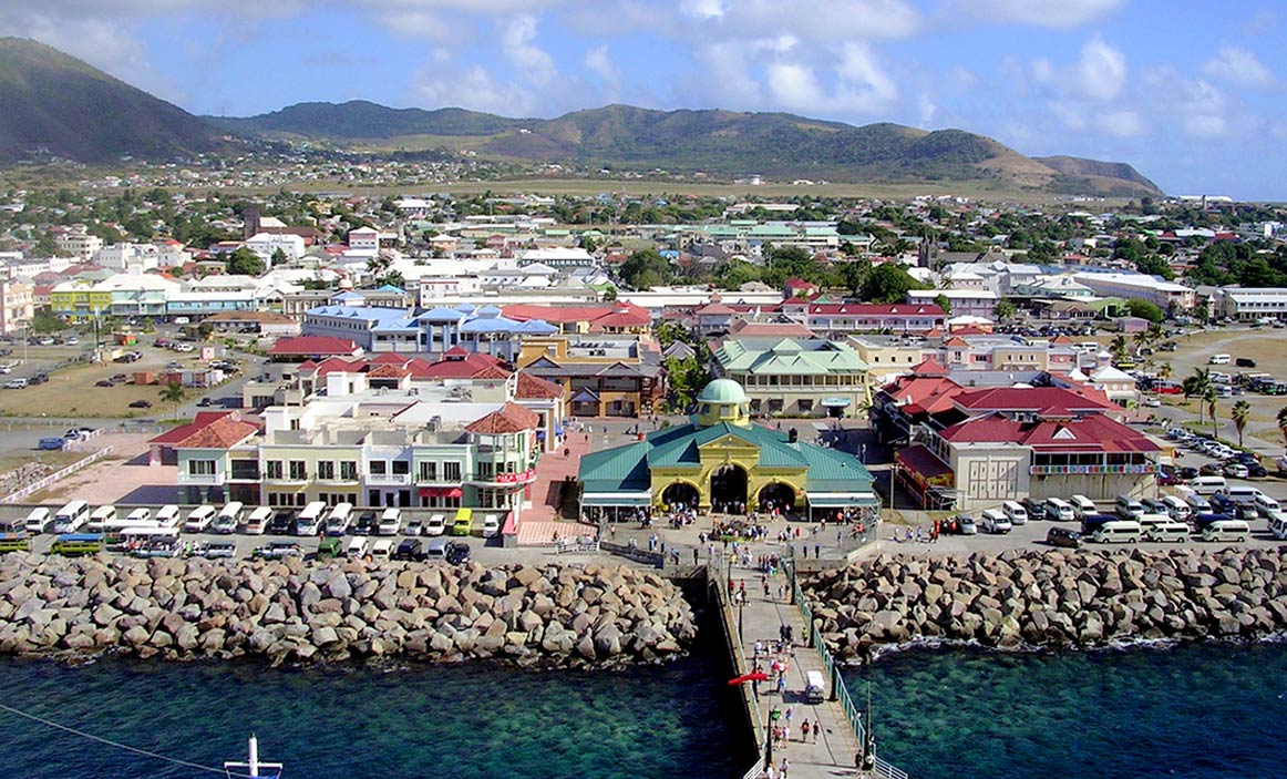 View of Basseterre, St. Kitts from the top deck of a cruise ship