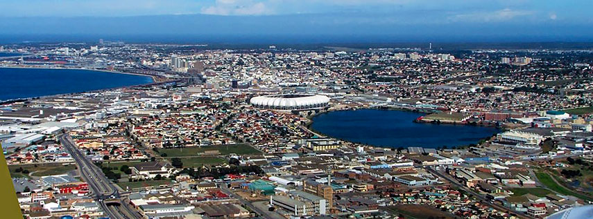 Aerial view of Port Elizabeth with Nelson Mandela Stadium, South Africa