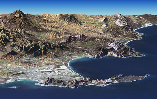 Satellite image of Cape peninsula with Cape Town