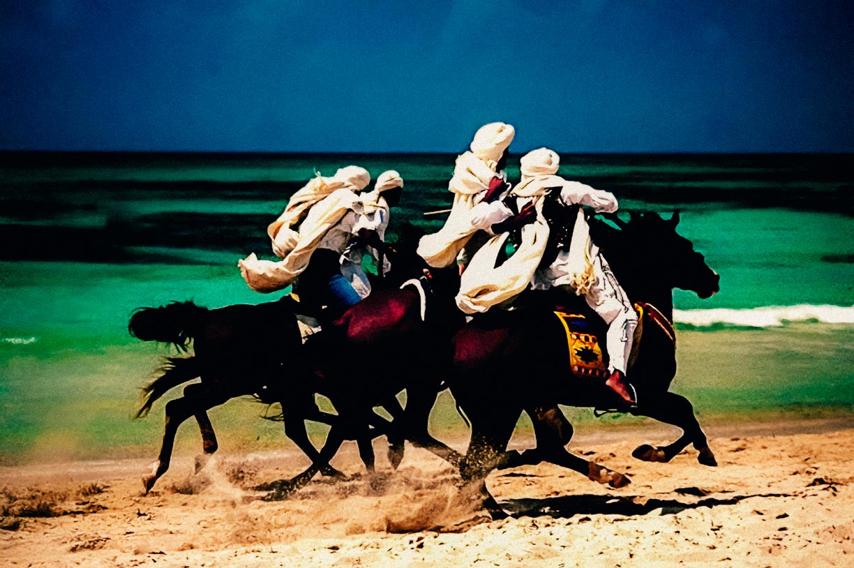 Berber warriors riding Berber horses (Barbs) on Djerba