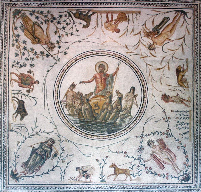 The representation of Neptune in a 2nd century Roman mosaic, Bardo Museum, Tunis, Tunisia