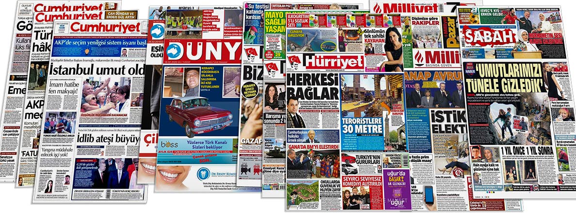 Turkish newspapers, Cumhuriyet, Dünya, Hürriyet, Milliyet, Sabah
