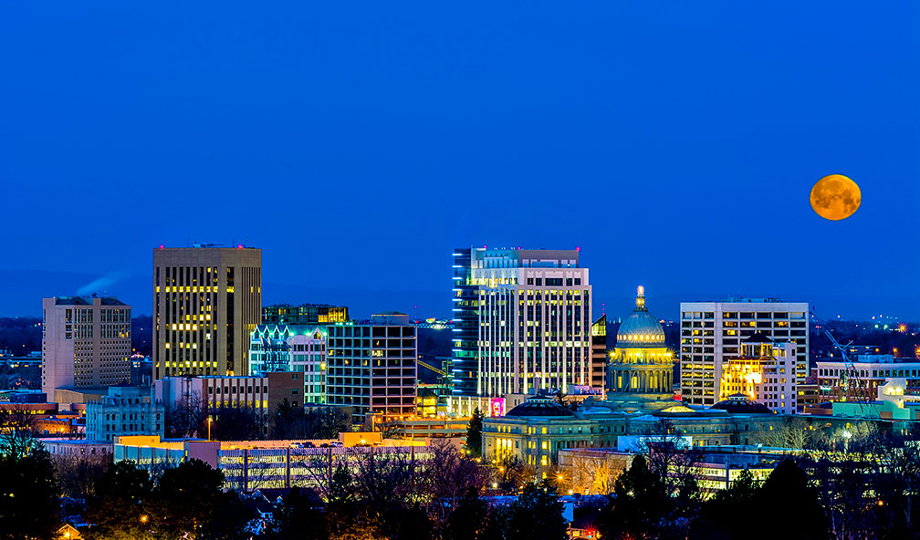 Blue night sky over Boise Idaho