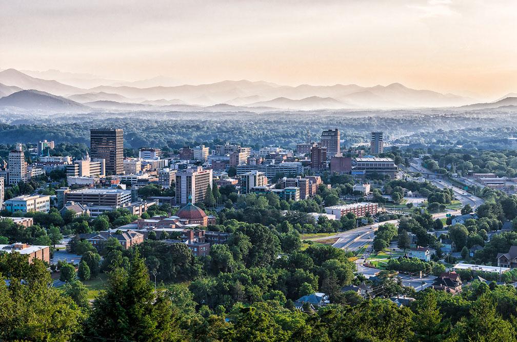 View of the City of the city of Asheville in North Carolina