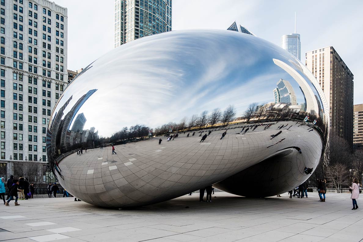 Cloud Gate, "The Bean", sculpture in the Millennium Park of Chicago