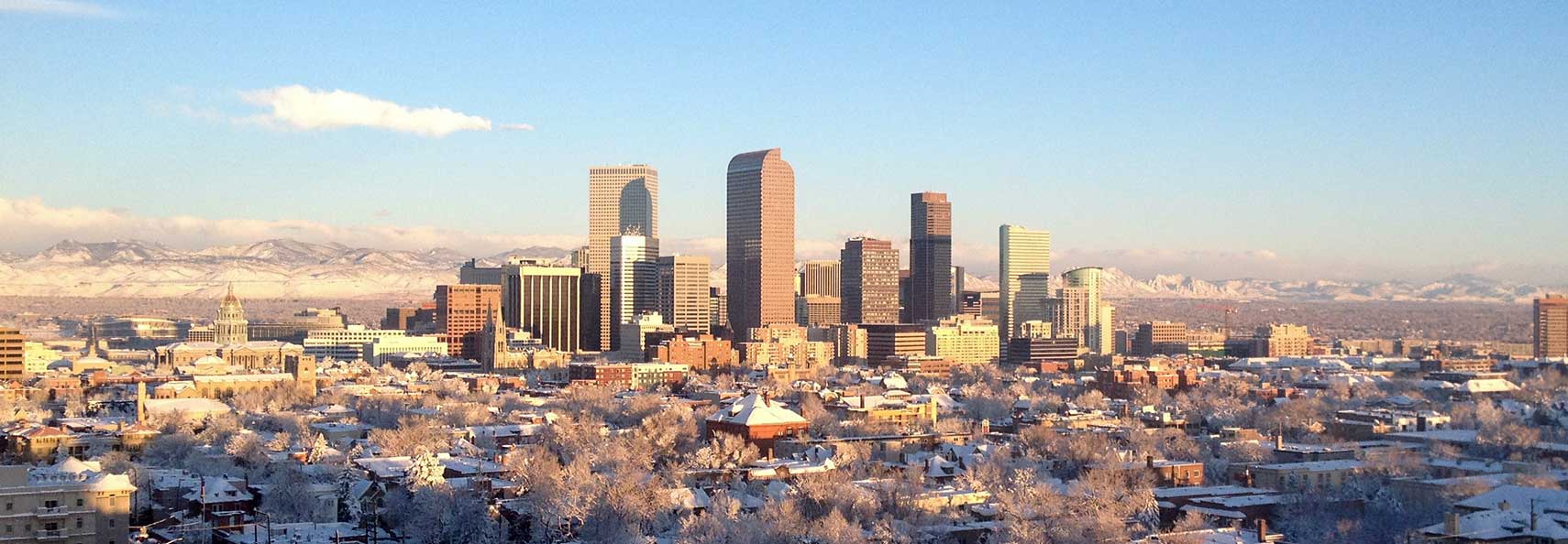Denver in Winter, Colorado, Central Business District, Southern Rocky Mountains in background