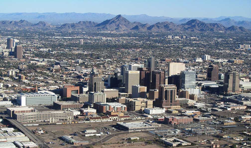 Downtown Phoenix, Arizona with Piestewa Peak