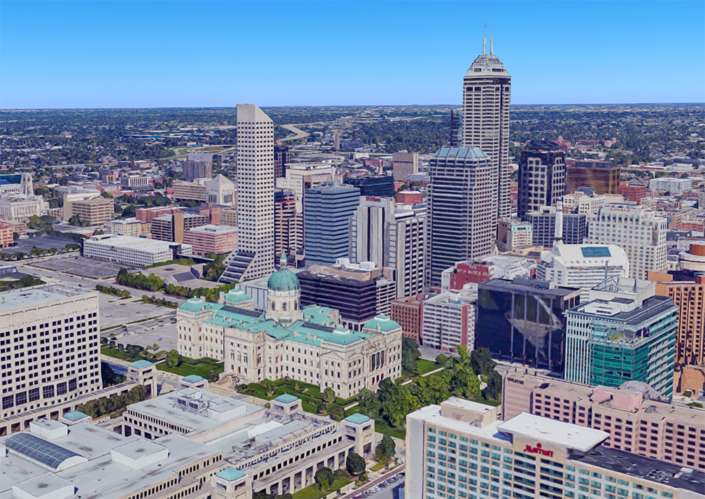 Downtown Indianapolis with Indiana Statehouse in the center