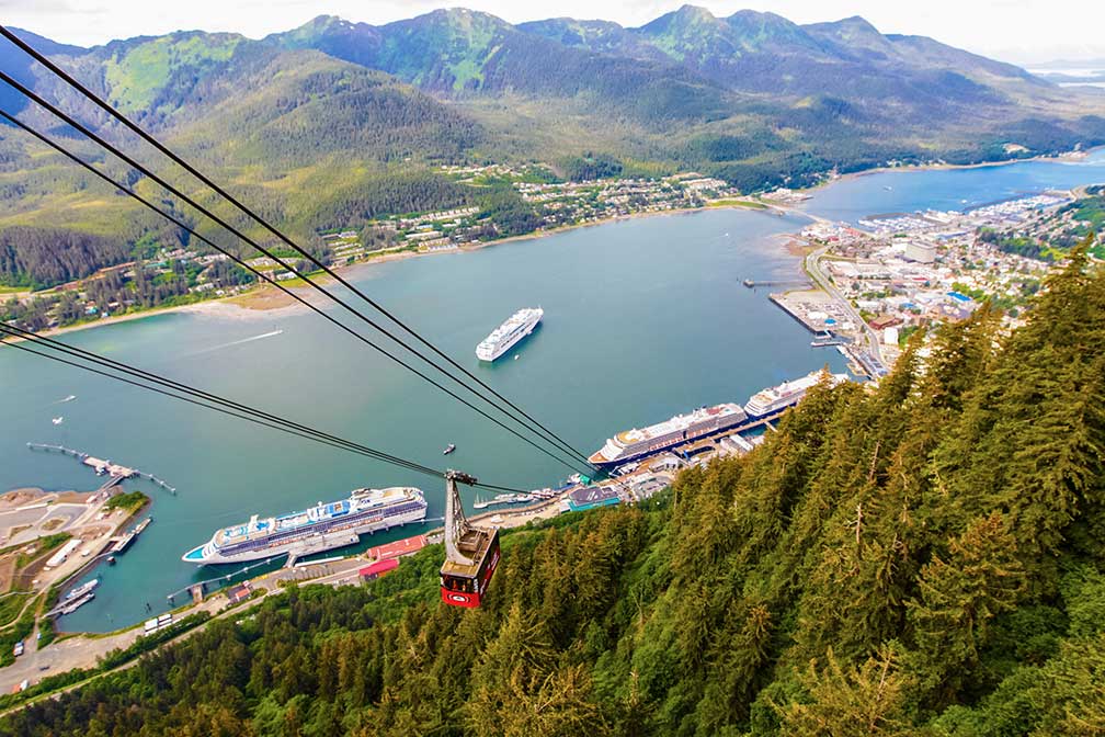 Mount Roberts Tramway and cruise ship docks in Juneau
