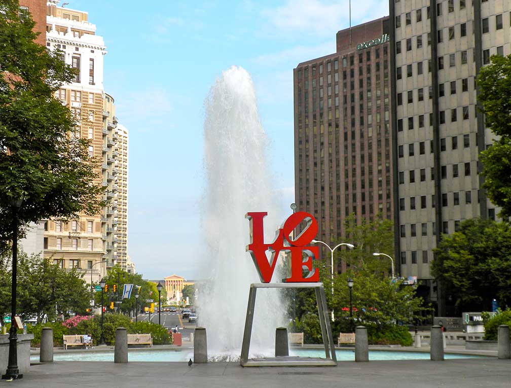 LOVE Park plaza in Center City with Robert Indiana's famous Love sculpture, Philadelphia, Pennsylvania